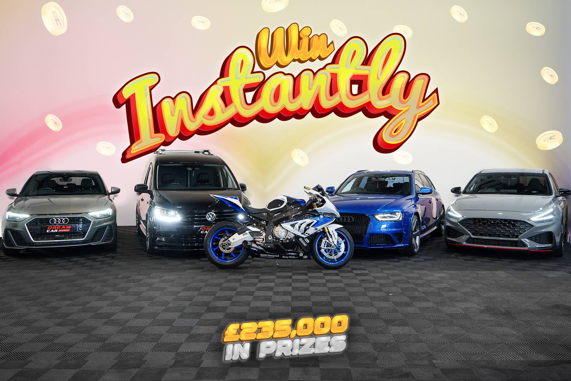 WIN INSTANTLY! 2000 Prizes / 4 Cars + Motorbike & £10,000 End Prize