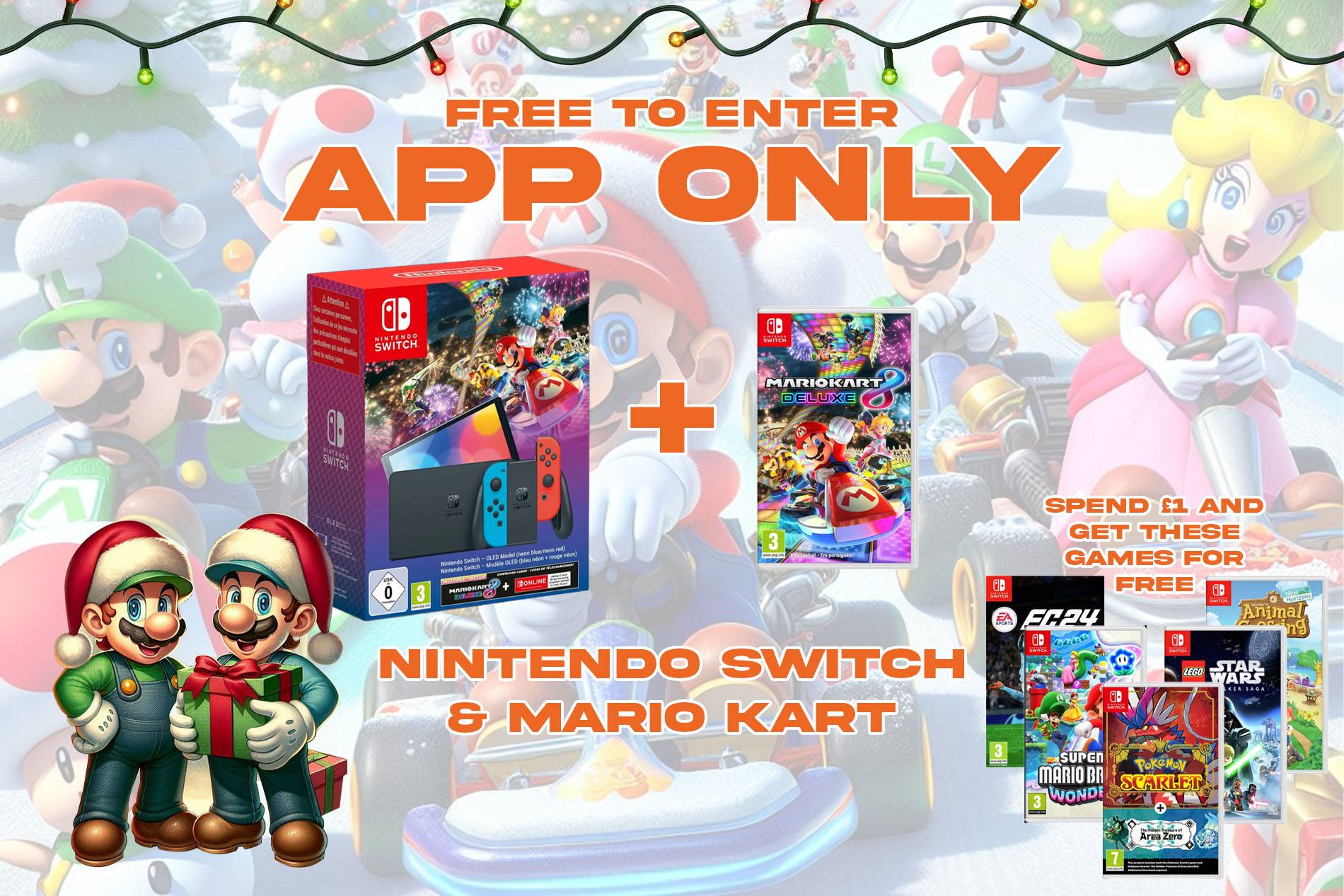 FREE To Enter Nintendo Switch & Mario Kart (+Nintendo Games Over £1 Spend)
